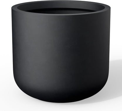 Kante 13.8-Inch Dia Round Concrete Planter, Indoor & Outdoor Garden Pot with Drainage Hole & Rubber Plug, Ideal for Flower and Tree, Black