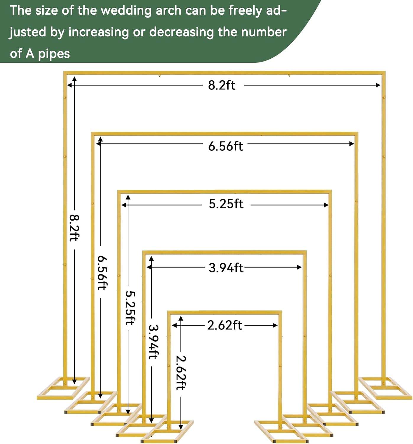 Square Backdrop Stand, 8.2FT Wedding Arch, Heavy Duty Balloon Arch Stand, Photo Booth Background Adjustable Backdrop Stand Kit, Backdrop Frame for Baby Shower Decoration Birthday Party, Gold