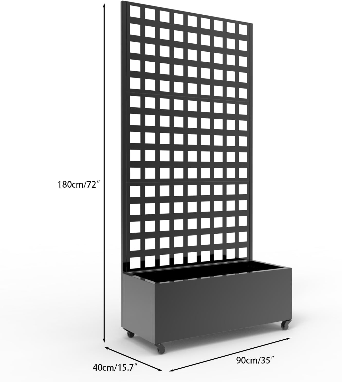 Metal Planter Box with Square Lattice Trellis - 72"x35" Galvanized Raised Garden Bed on Wheels for Climbing Plants and Vines, Black Finish