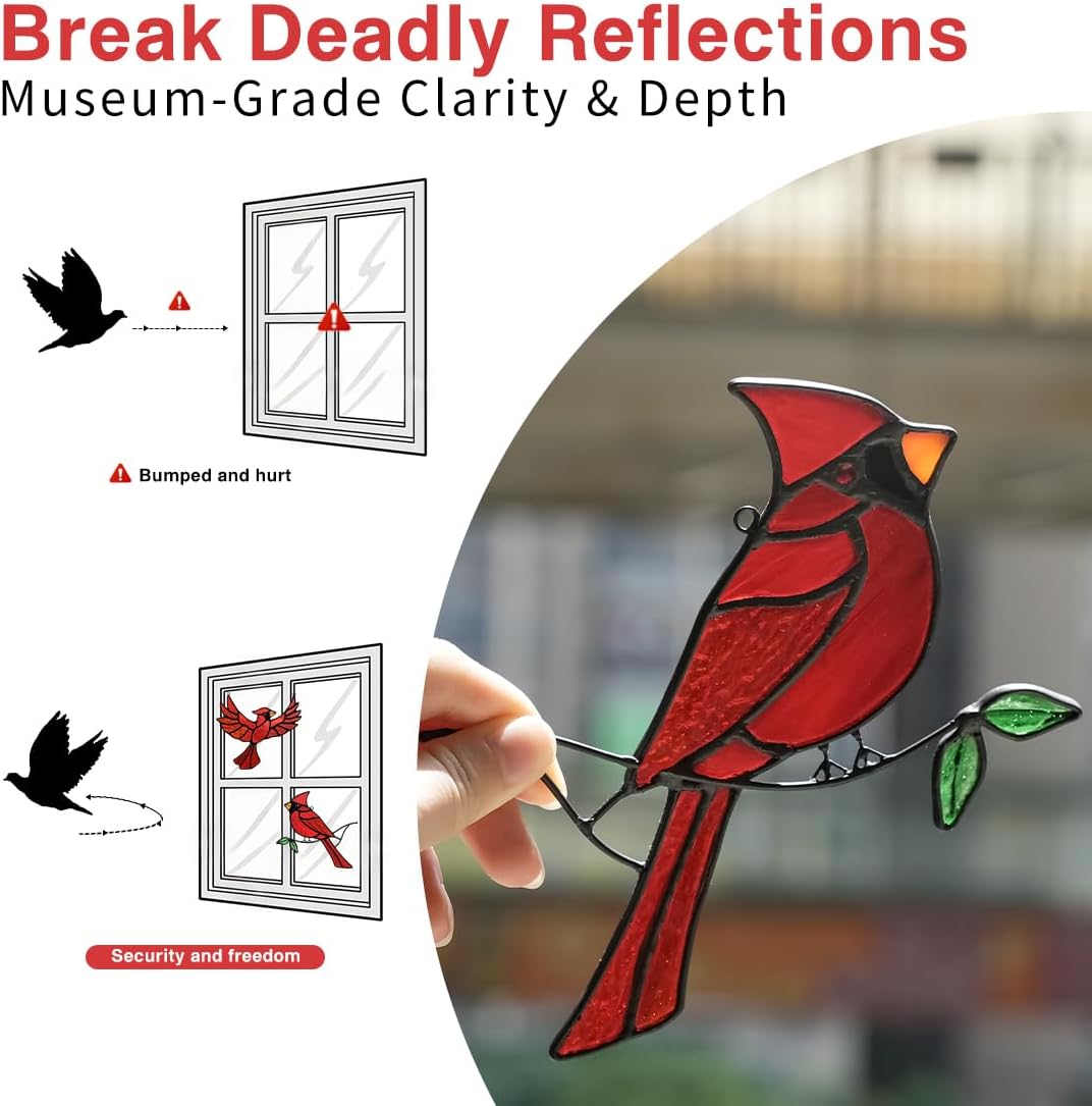 BOXCASA Cardinal Gfits Stained Glass Birds Window Hanging,Cardinal Handmade Ornament Stained Glass Suncatcher for Window,Cardinals Bird Gifts for Bird Lover Women,Memorial Gift for Mother