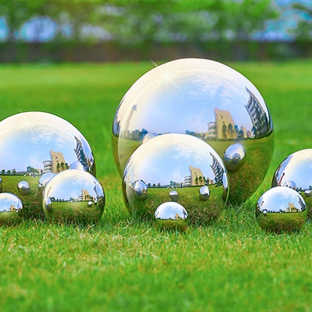 Nerien Gazing Ball, Stainless Steel Garden Mirror Globe, Polished Ornament Sphere, Hollow Floating Reflective Hemisphere, for Home Outdoor Pond Housewarming Swimming Pool Decoration, Silver, 10Pcs