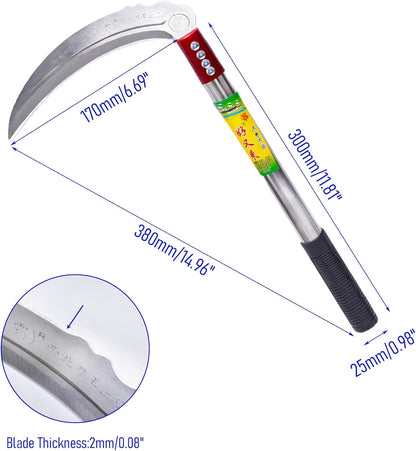 1pce 380mm/14.96in Stainless Steel Billhook Brush Clearing Sickle for Grass,Weeding Tools for Garden,Curved Sawtooth Sickle,Machete Axe for Cutting Trees,Steel Blade Knife in Hand