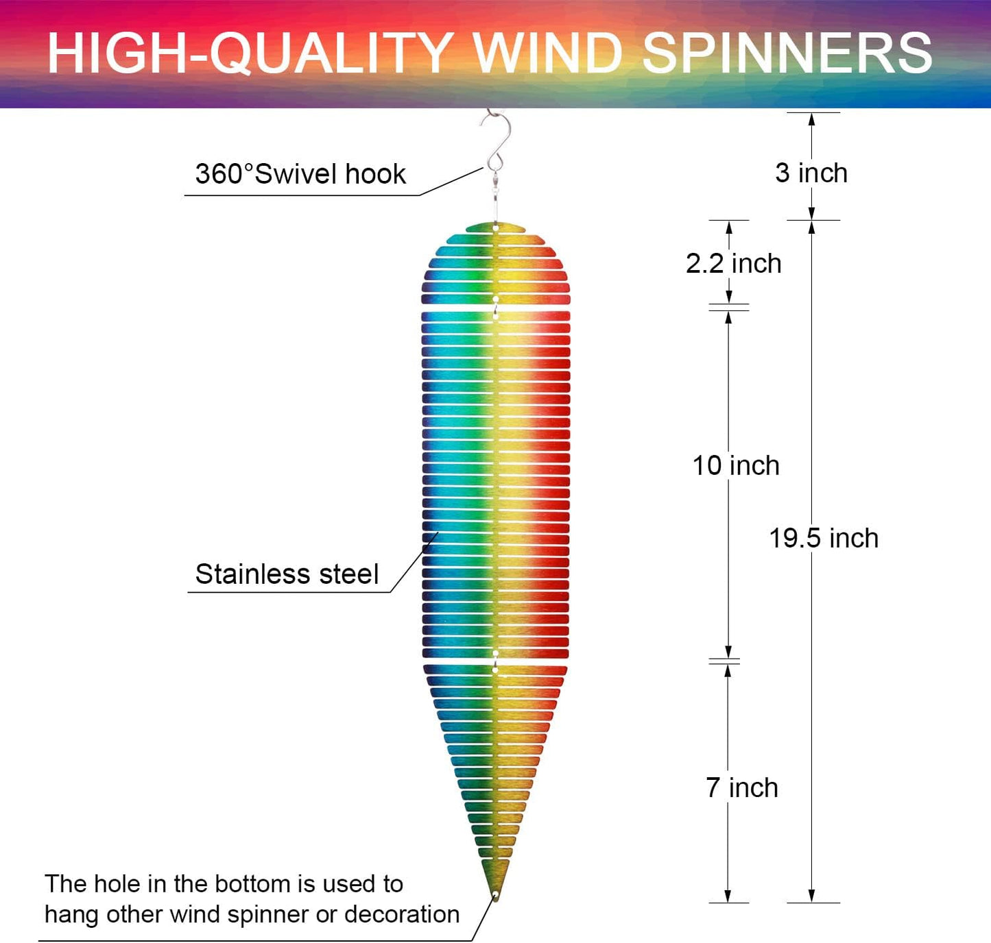 SPRING SONG Rainbow Helix Kinetic Wind Spinner for Yard and Garden Wind Spinner Outdoor Stainless Steel Long Hanging Rainbow Decor 3D Garden Art Wind Sculpture Spinners Kinetic Art Spinner