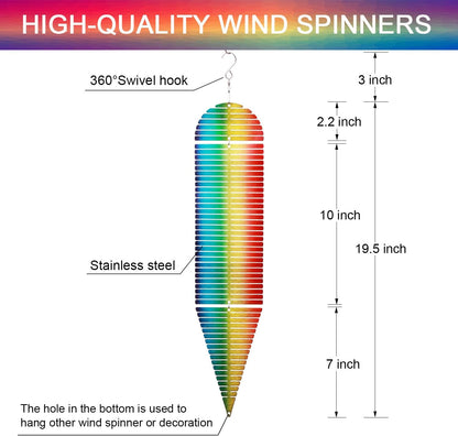 SPRING SONG Rainbow Helix Kinetic Wind Spinner for Yard and Garden Wind Spinner Outdoor Stainless Steel Long Hanging Rainbow Decor 3D Garden Art Wind Sculpture Spinners Kinetic Art Spinner
