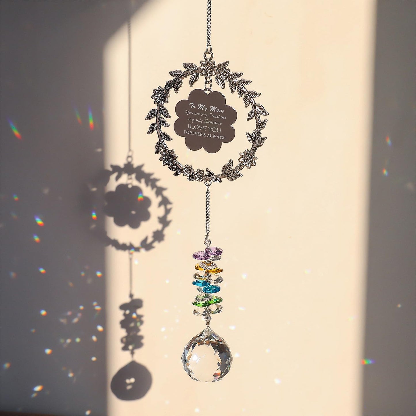 Gifts for Mom, I Love You Sun Catcher for Mother Birthday, Mother's Day Crystal Suncatcher for Windows Rainbow Maker, Hanging Ornament for Mothers Day, Mom Birthday Gift Christmas Thanksgiving