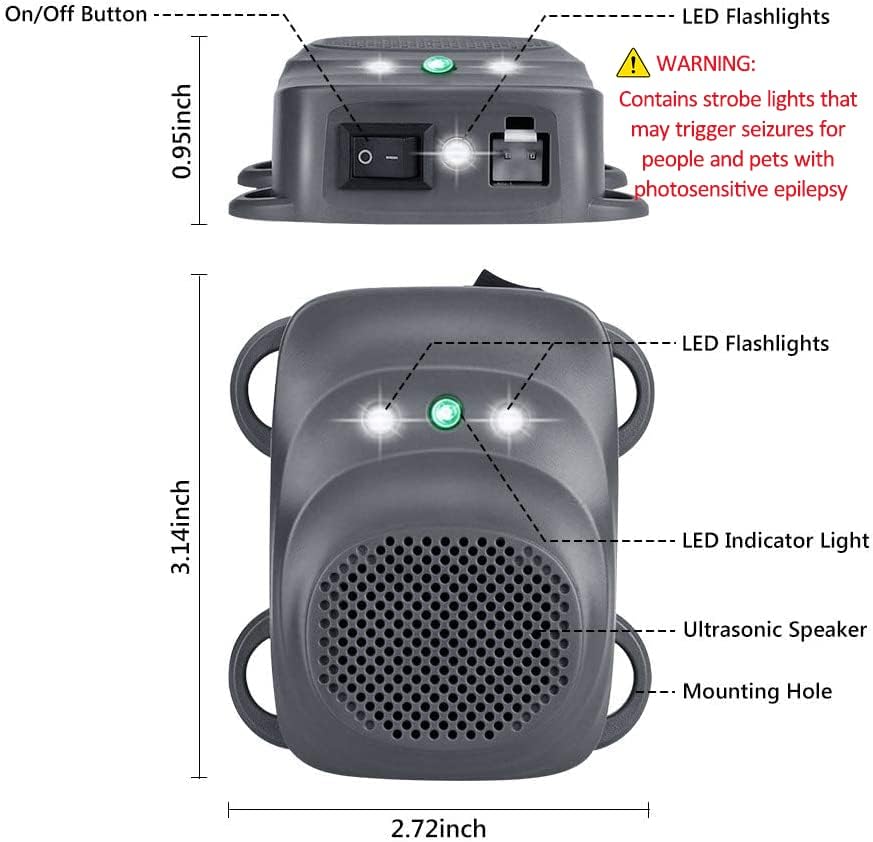 Under Hood Rodent Repellent for Car Engine with Strobe Lights Ultrasonic Mouse Repellent Mice Deterrent Rat Repeller Squirrel Repeller RV Protection for 12V 24V Car Battery 2 Pack