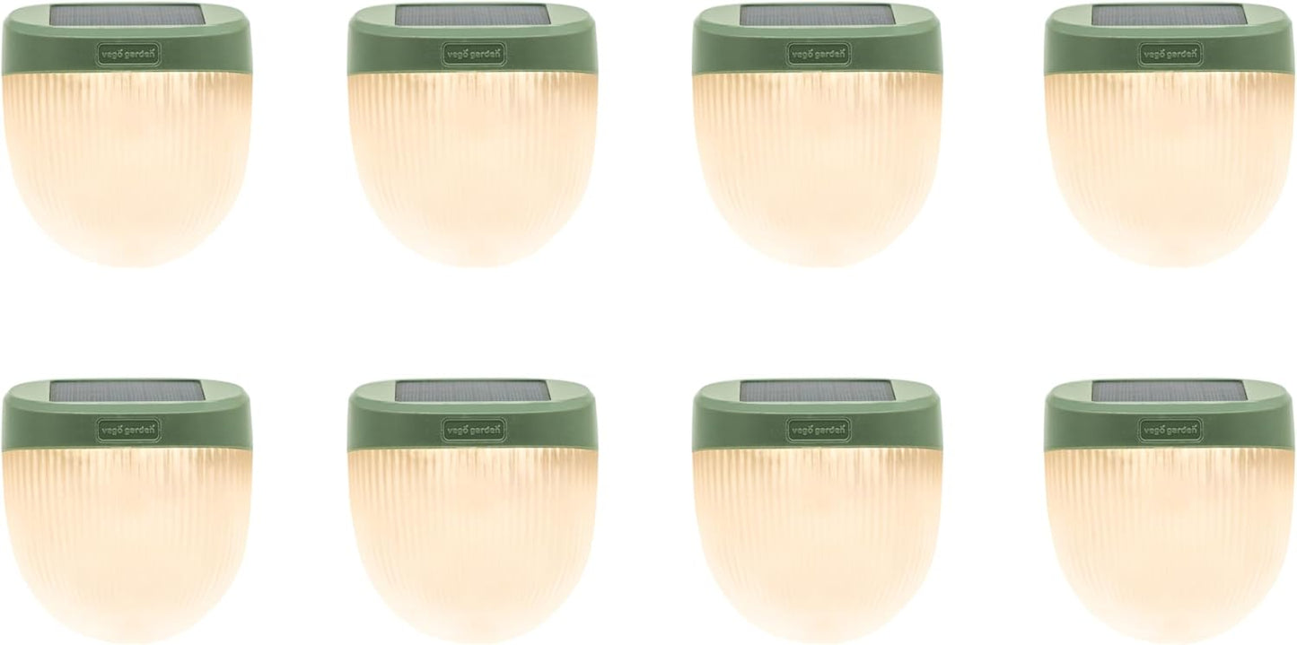 Vego garden Rippled Solar Garden Lights with Auto Sensors Magnetize Securely to Raised Beds, IPX4 Waterproof Outdoor LED Light for Patio & Yard Olive Green, 8 Pack
