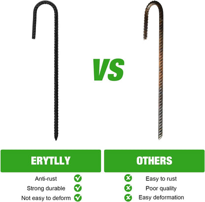 ERYTLLY 12In Rebar Stakes J Hook Heavy Duty Galvanized Metal Stakes for Ground Barrel Soil Tent Swing Set Anchors Fence Stakes Curved Steel Plant Support Garden Stakes with Hooks（12in 8pk）