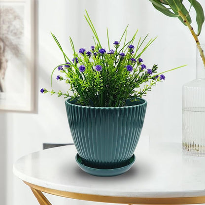7.5/6.5/5.5/4.9/4.2/3.5 Inch Plant Pots with Saucers & Drain Holes - Indoor/Outdoor Flower Pots for Succulents, Herbs, Cactus - Modern Lightweight Durable Planter Set, Dark Green