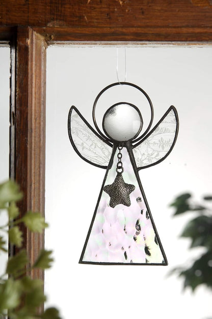 Angel Ornament Sun Catcher Clear Iridescent Stained Glass Window Hanging Christmas Tree Decoration J Devlin ORN 215-1 (Clear Iridescent)