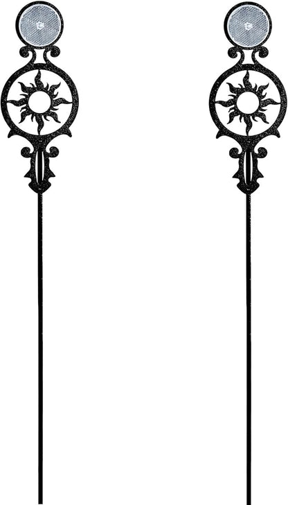 Touch of Class Pathways Reflective Driveway Marker Stake Set of Two for Outdoor Use | Radiating Sun Design | Personalized Tall Reflector Set of 2 | Black Durable Finish