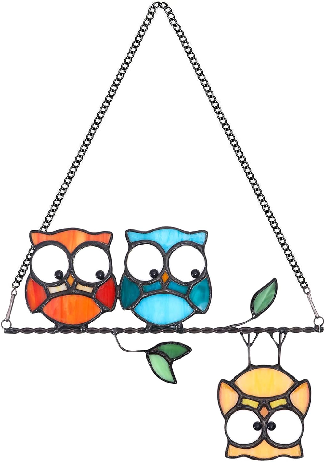 Stained Glass Multicolor Owl Suncatcher Panel - Vibrant Rainbow Maker - Window Hanging Art for Garden & Indoor Decor Hummingbird Ornamentand Gift for Women and Bird Lovers