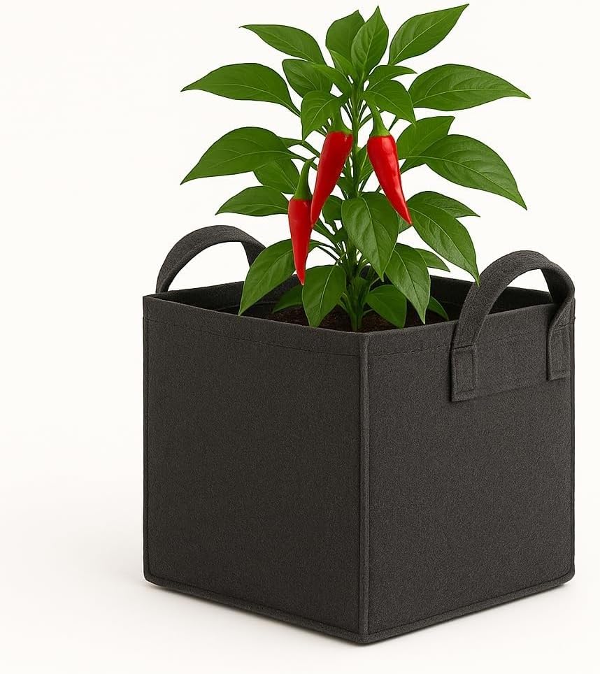 Square Geo Fabric Grow Bag 400 GSM Durable Breathable UV Resistant Reusable Plant Container for Herbs, Vegetables Flowers Space Saving Gardening Pack of 2 (Green, 15 inch) (Dark Grey)