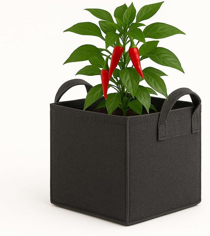 Square Geo Fabric Grow Bag 400 GSM Durable Breathable UV Resistant Reusable Plant Container for Herbs, Vegetables Flowers Space Saving Gardening Pack of 2 (Green, 15 inch) (Dark Grey)