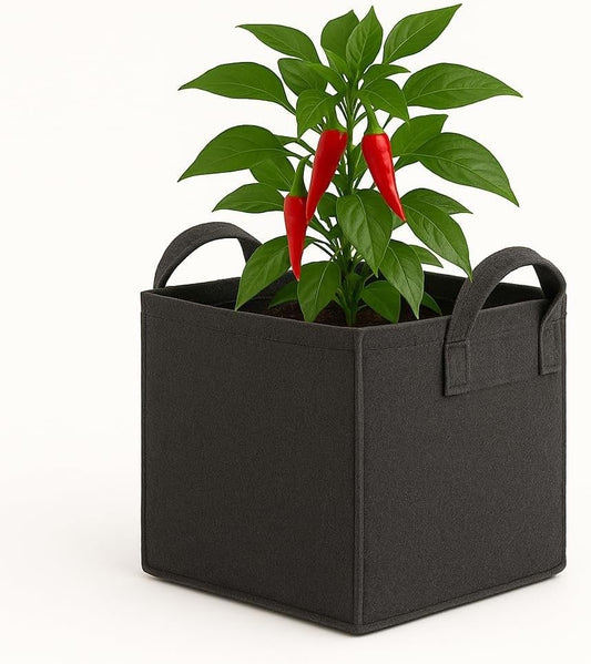 Square Geo Fabric Grow Bag 400 GSM Durable Breathable UV Resistant Reusable Plant Container for Herbs, Vegetables Flowers Space Saving Gardening Pack of 2 (Green, 15 inch) (Dark Grey)