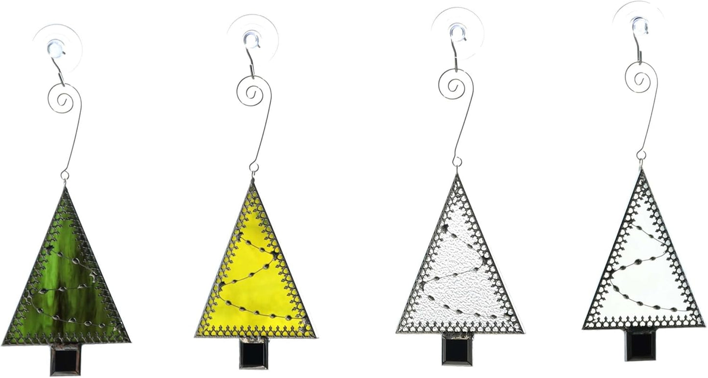 Bieye W10101 4PCS Tiffany Style Stained Glass Window Hangings for Home Decor (Christmas Tree)