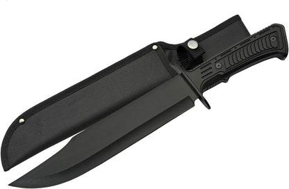 SZCO Full Tang Tactical Bowie Knife 15 Inch - Black Camping Knife with Rubber Handle, Stainless Steel Blade & Sheath - Pocket Knife for Hunting, Camping & Outdoor Uses - Knives for Men