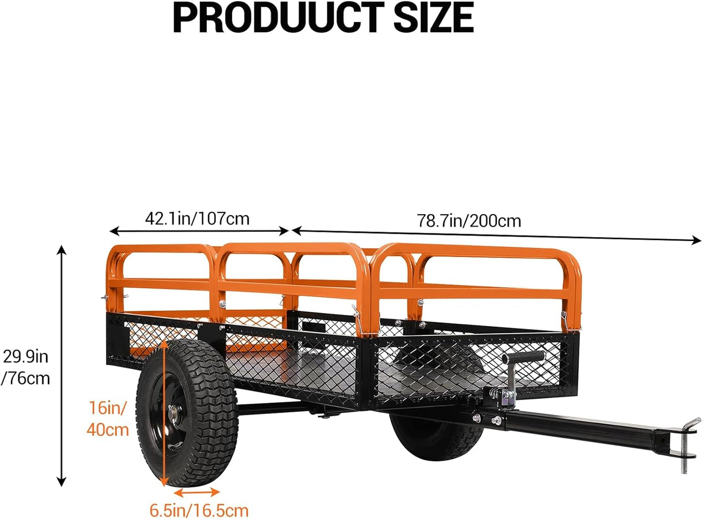 Heavy Duty ATV UTV Trailer Dump Cart 1600 Lbs Capacity 15 Cu Ft Tow Behind Steel Utility Trailer with Removable Sides and All-Terrain Tires for Garden Yard Farm Work Durable and Reliable