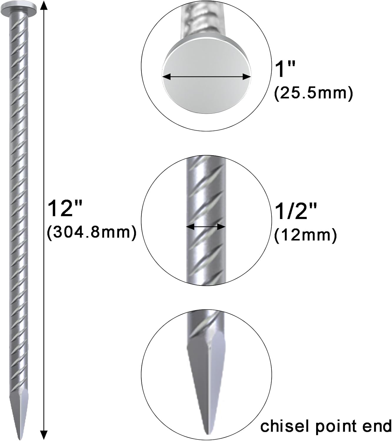 VVOKGO 12 Inch Rebar Stakes Metal Asphalt Anchoring Spikes Ground (32pcs), 1/2 Inch Diameter Galvanized Landscape Anchors Heavy Duty for Speed Bump, Handicap Threshold Ramps, Parking Limits Curb, Tarp