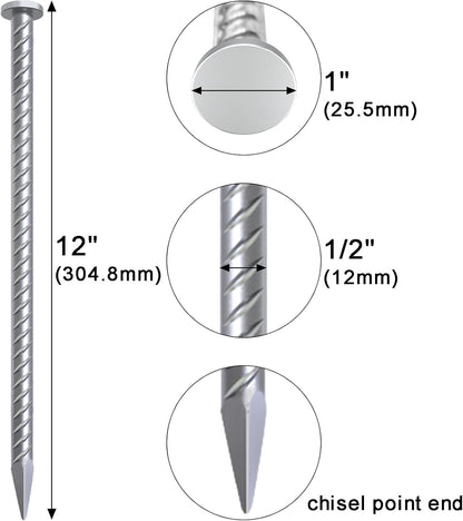 VVOKGO 12 Inch Rebar Stakes Metal Asphalt Anchoring Spikes Ground (32pcs), 1/2 Inch Diameter Galvanized Landscape Anchors Heavy Duty for Speed Bump, Handicap Threshold Ramps, Parking Limits Curb, Tarp