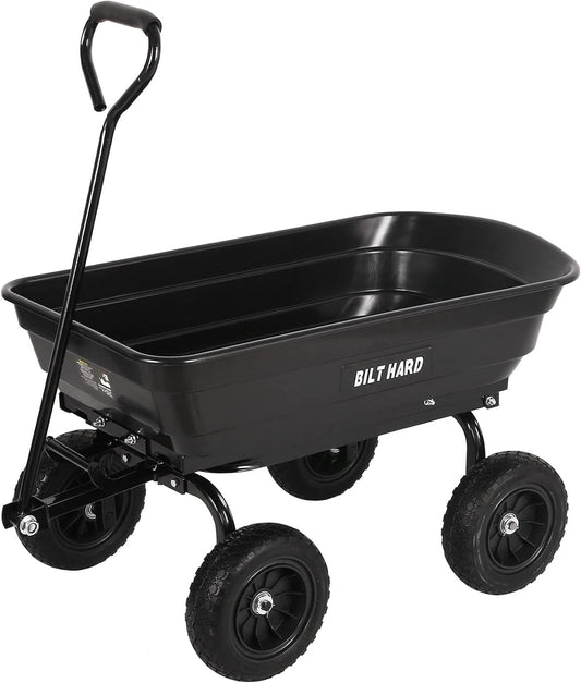 BILT HARD 4 Cu.Ft. 10" No-Flat Tires Poly Yard Dump Cart with 180° Rotating Handle, 600 lbs