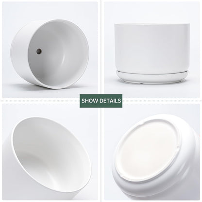 Ton Sin Plant Pots, 4.1+5.1+6.5 inch, Set of 3, Ceramic Planters with Drainage Hole and Saucer, Indoor Flower Pot with Drainage Hole, Gifts for Mom(Matte White)