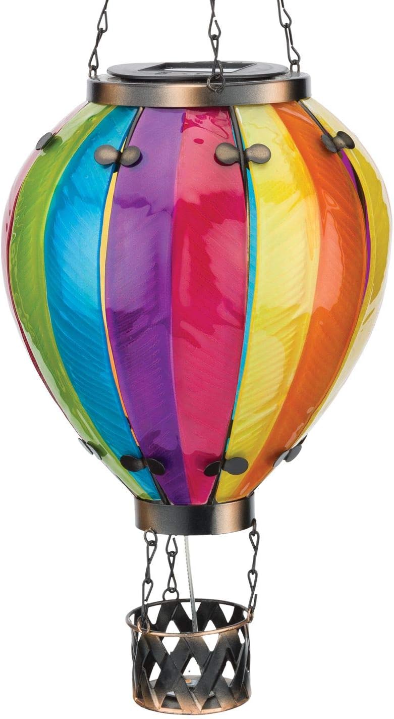 Regal Art & Gift Hot Air Balloon Solar Lantern – Hanging Solar-Powered LED Lights, Waterproof Portable Decorative Outdoor Lamp Made of Metal & Glass for Garden, Patios & Pathway – Rainbow(Large)