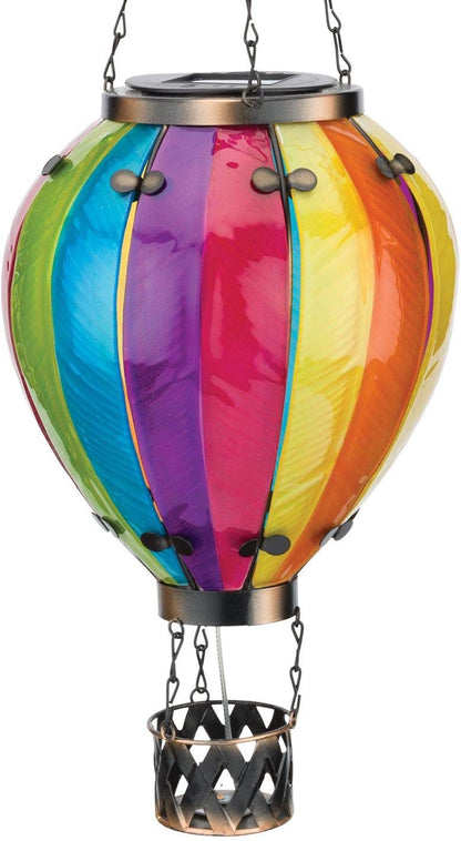 Regal Art & Gift Hot Air Balloon Solar Lantern – Hanging Solar-Powered LED Lights, Waterproof Portable Decorative Outdoor Lamp Made of Metal & Glass for Garden, Patios & Pathway – Rainbow(Large)