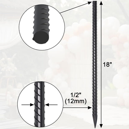 Straight Rebar Stakes 18 Inch 16 Pack Heavy Duty Steel Ground Stakes 1/2 Inch Diameter Landscape Timber Spikes with Chisel Point End for Plant Support, Concrete Form and Fence, Black