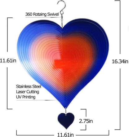 DJUAN Wind Spinners Outdoor Garden Decor 12inch Blue-Orange Love Heart Hanging Wind Spinner Metal Yard Art Decorations Kinetic Wind Sculptures & Spinners Birthday Gifts for Women, Mom, Grandma