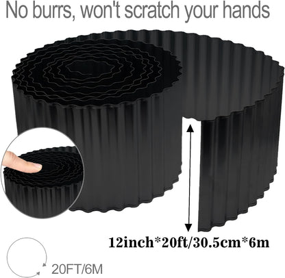 Metal Landscape Edging,12Inch×20FT Corrugated Metal Garden Edging Border Heavy Duty Garden Border Edging Lawn Edging for Garden,DIY Flower Beds,Lawns,Pathway (Black)
