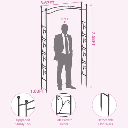 Garden Arch Trellis 7FT Wedding Arch Backdrop Stand, Metal Garden Arbor Trellis for Plant Climbing Outdoor, Plant Arch with Anchored Pile, Flower Stand Balloon Decor, Archway Pergola