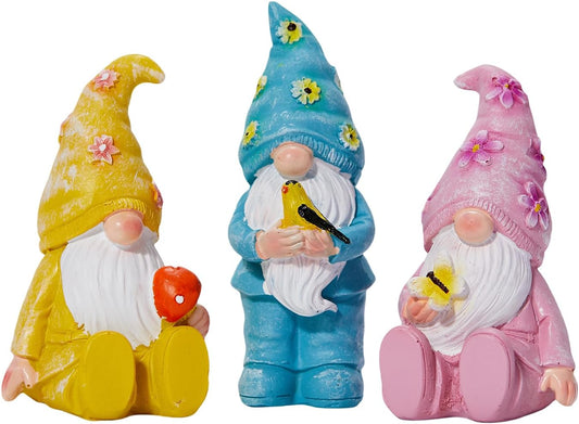 Artpaul 3 Pcs Gnomes Decorations Figurine Resin Statues,Cute Mushroom Bird Butterfly Gnomes for Home Table Shelf Gift Décor Accents (Multicolor)