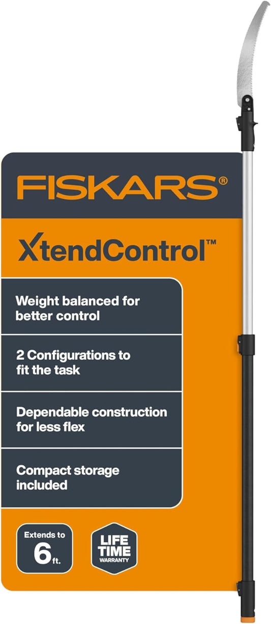 Fiskars XtendControl Extendable Tree Pruner (6 ft), Adjustable Branch Trimmer with 15" X1 Saw with