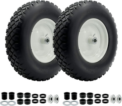 2-Pack 4.80-8 Wheelbarrow Tire and wheel with 3"-6''Centered Hub, 3/4" or 5/8''or 1/2'' Bearings, 16‘’ Tire Assembly for Hand Truck,Garden Cart (4.80/4.00-8 Flat Free,3"Center Hub,Knobby Tread)