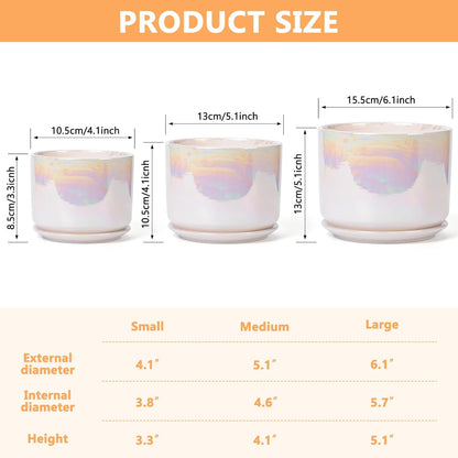 EFISPSS Plant Pots, 4+5+6 Inch Pots for Indoor Plants,Ceramic Planter Pot with Drainage Hole,Flower Pots for Succulent Cactus,Set of 3 - Rainbow Pearl Glaze