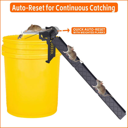 Walk The Plank Bucket Mouse Trap for Rats and Mice – Fits 5 Gallon or Larger Buckets, Auto Reset Humane Reusable Rat Trap, 4 Pack Durable Plastic, Easy Assembly, Indoor and Outdoor Use
