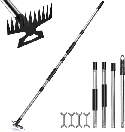 Stainless Steel Weed Puller Tool - Detachable 4-Section Handle with Saw Blade Weeder, 59" Root Remover for Lawn, Garden & Yard
