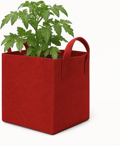 Square Geo Fabric Grow Bag 400 GSM Durable Breathable UV Resistant Reusable Plant Container for Herbs, Vegetables Flowers Space Saving Gardening Pack of 2 (Green, 15 inch) (Red)