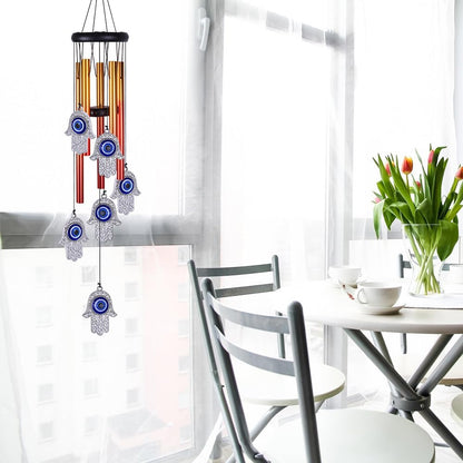 Blue Evil Eye Hand of Fatima Wind Chimes Outdoor Decoration, Evil Eye Wind Bells, Hamsa Hand Windcatcher, Fatima's Holy Hand Blue Evil Eye Amulet Wind Chimes for Home,Gift for Mom,Balcony,Patio,Garden