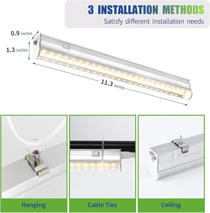 Grow Lights for Indoor Plants, 3000K Full Spectrum, 1FT Plant Growing Lamp with Side Switch, LED Grow Light Bulbs, T5 Grow Light Strip, Plug and Play, 4-Piece Set