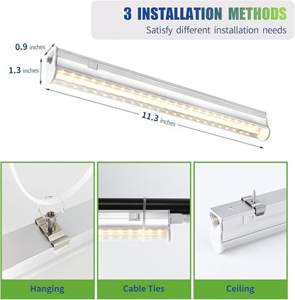 Grow Lights for Indoor Plants, 3000K Full Spectrum, 1FT Plant Growing Lamp with Side Switch, LED Grow Light Bulbs, T5 Grow Light Strip, Plug and Play, 4-Piece Set