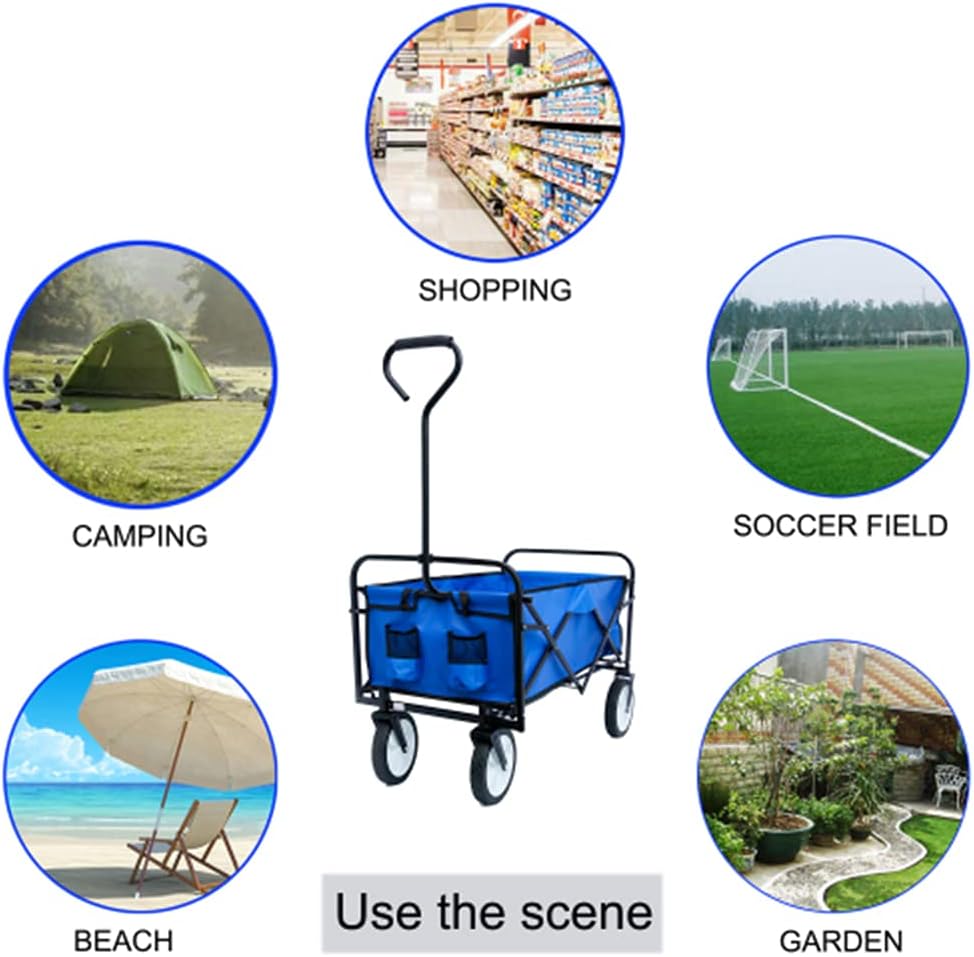 Folding Garden Cart,Utility Collapsible Wagon,Outdoor Camping Beach Cart with Handle and Wheels (Blue)