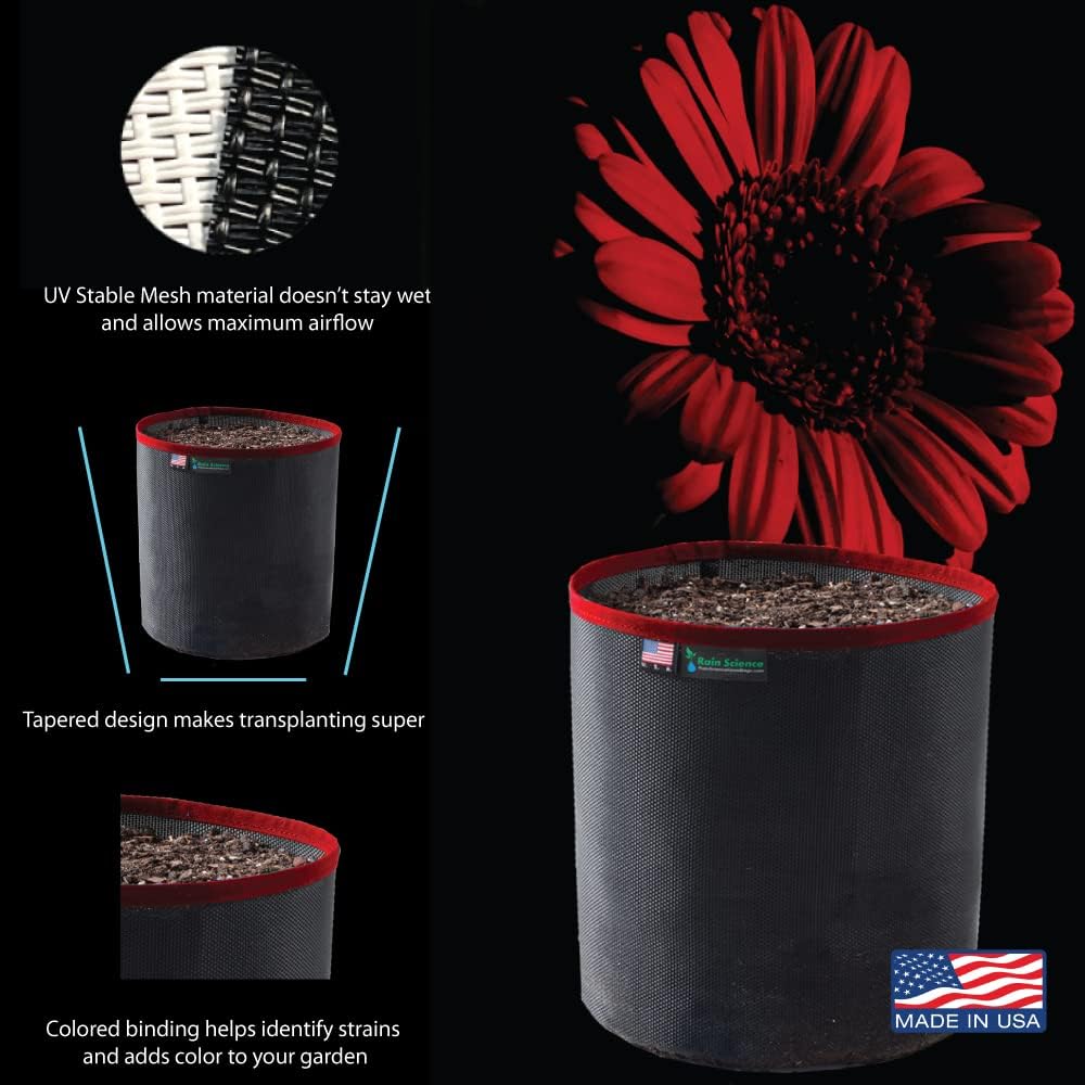 Grow Bag 3 Gallon, Planting Pots - Colorful Plant Grow Bags Pots Gardening Vegetable - Air Pruning Mesh Fabric Plant Container - (Black/Red)