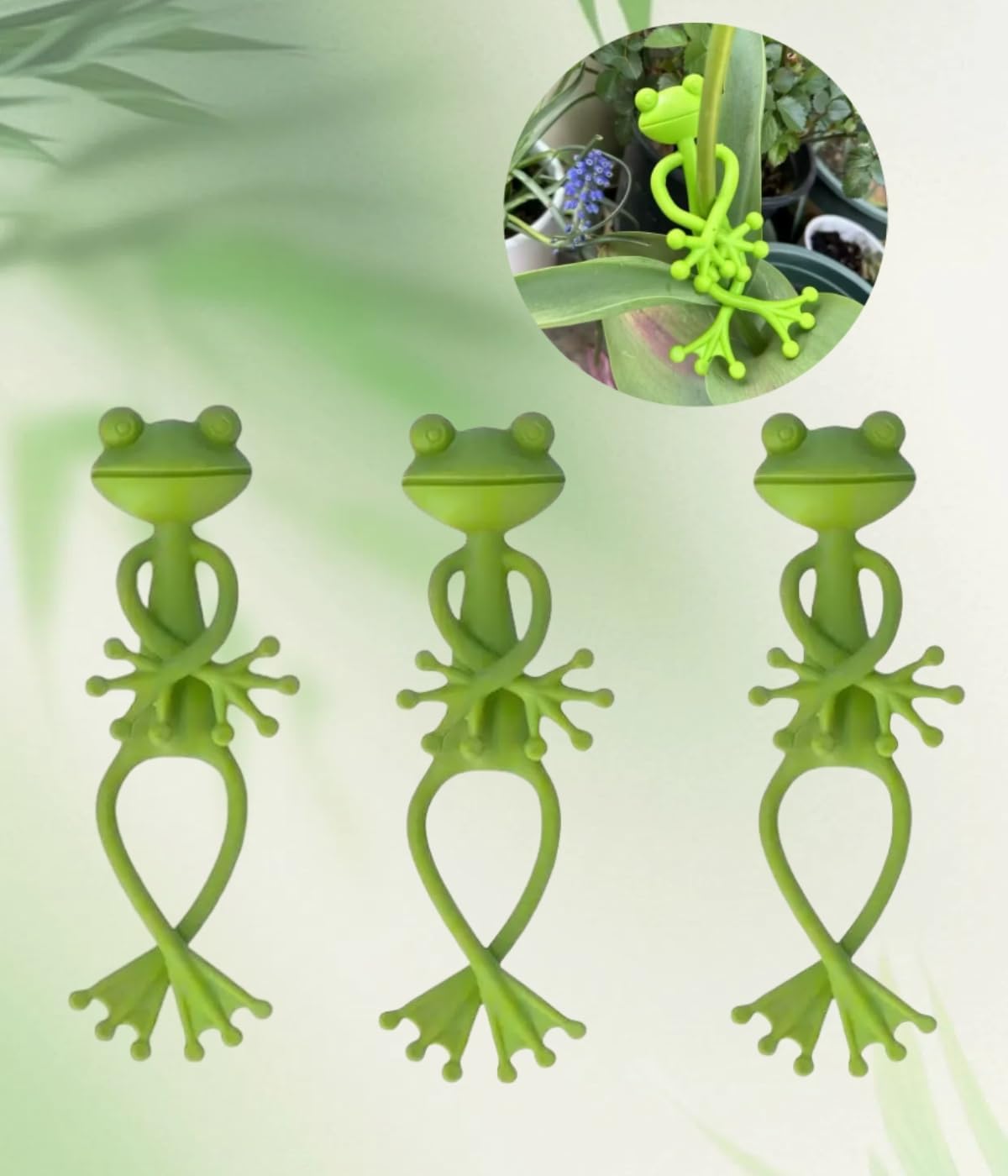 6 pcs frog Plant Stand , green animal shaped support frame ,small potted plant holder , garden decoration for indoor and outdoor use , pot fixing clamp for up right plant growth