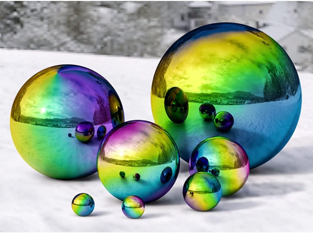 10 inch Diameter Gazing Ball,Rainbow Stainless Steel Polished Reflective Smooth Garden Sphere Globe Mirror,Colorful and Shiny Addition to Any Garden or Home