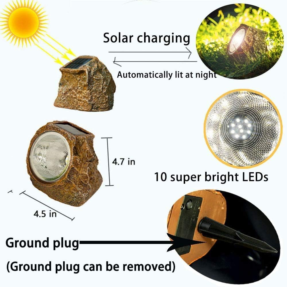 EiGreen Solar Garden Rock Lights Outdoor, 2 Pack 10 LED Waterproof Solar Powered Rock Light， Outdoor Landscaping Spotlights, for Indoor and Outdoor Decoration
