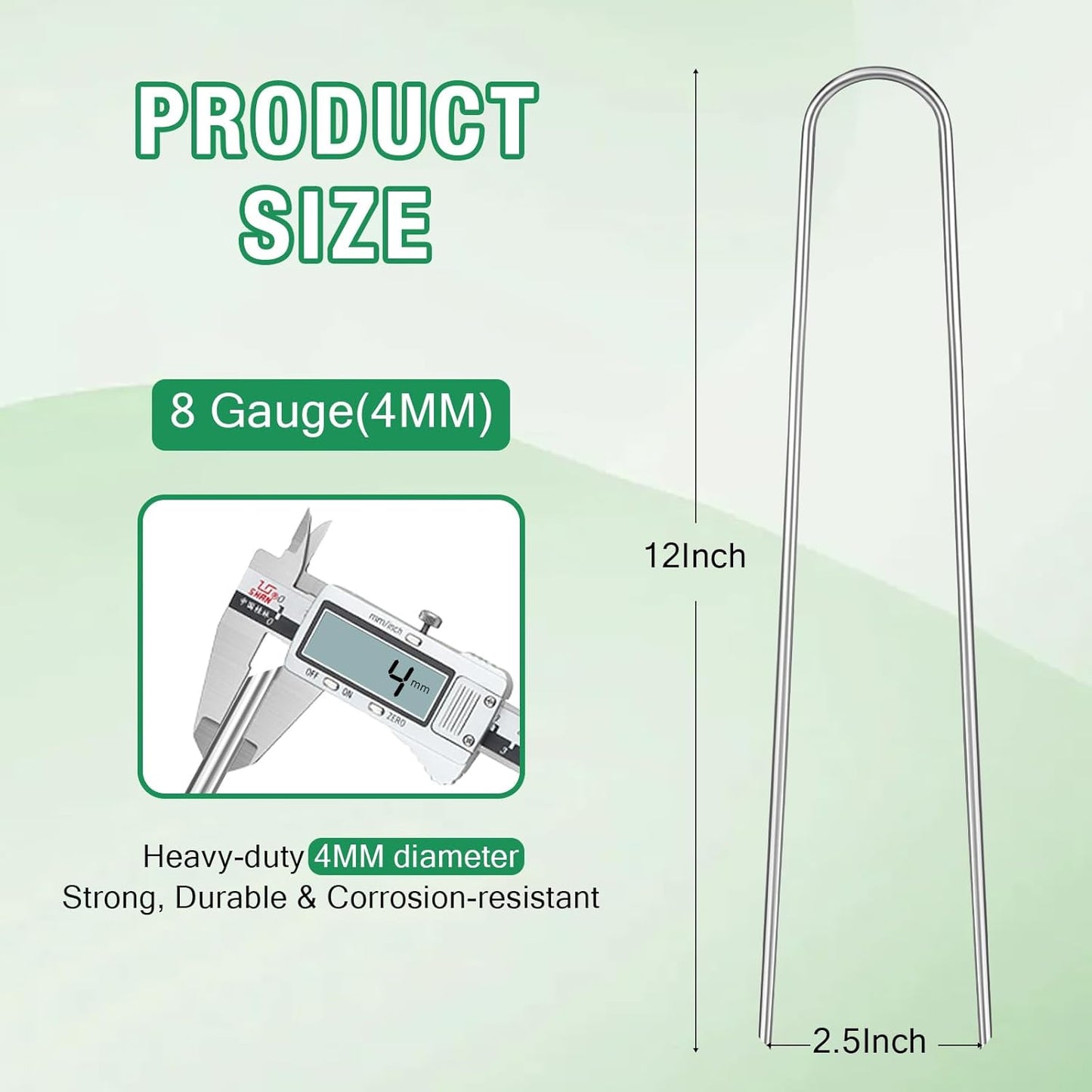 8 Gauge Landscape Staples, FUIJOL 12 Inch Heavy Duty U-Shaped Landscape Stakes, 25 Pack Galvanized Garden Staples for Weed Barrier Stakes, Ground Cover, Irrigation Tubing, Fence (25)