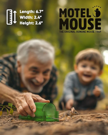 Motel Mouse Humane Mouse Traps No Kill Live Catch and Release 4 Pack - Reusable, Easy to Use & Clean, No Touch Release, Sensitive Includes Cleaning Brush, Instruction Manual & Video - Mousetrap Indoor
