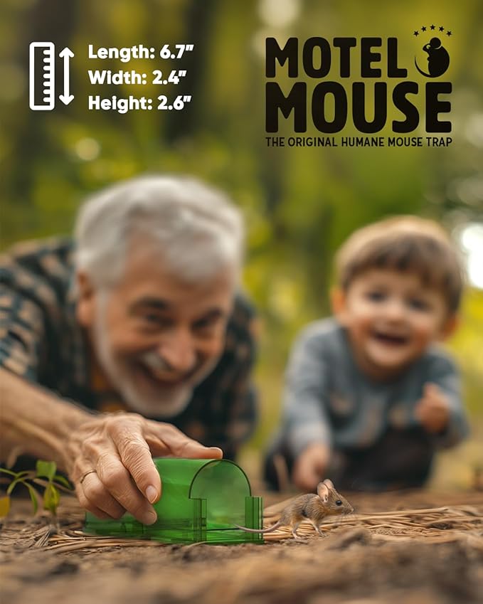 Motel Mouse Humane No Kill Live Catch and Release Mouse Traps, Reusable with Cleaning Brush - 4 Pack